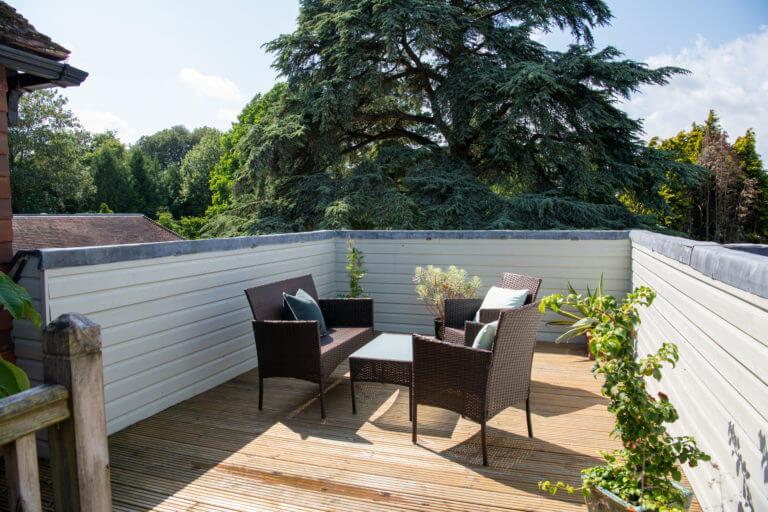 Private Roof Terrace in a Suite at Careys Manor Hotel & SenSpa