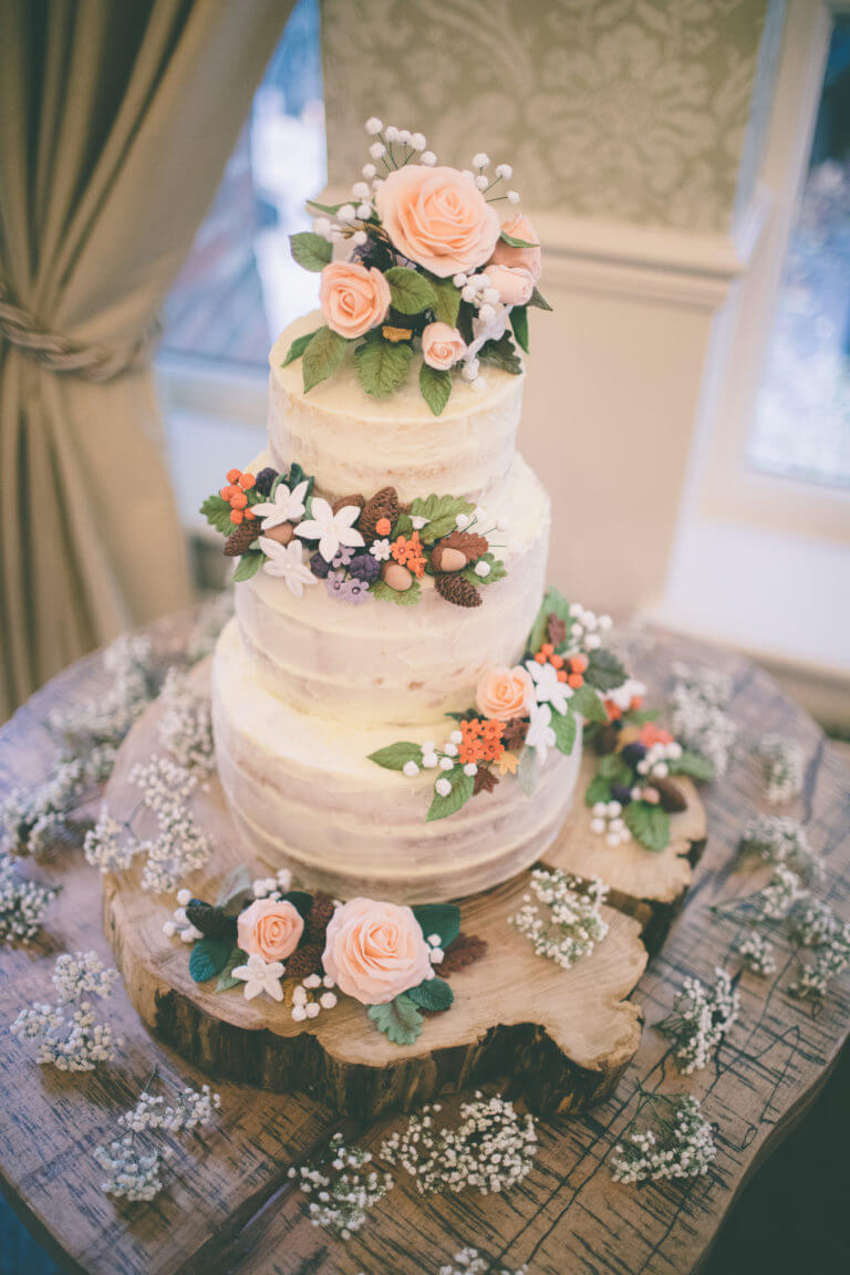 Wedding cake with floral decorations