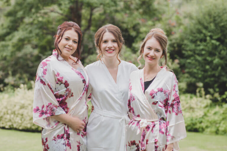 The Bride and Bridesmaids in their dressing gowns at Careys Manor