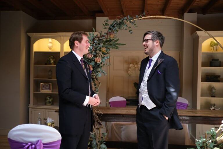 The Groom and Best Man laugh before the ceremony