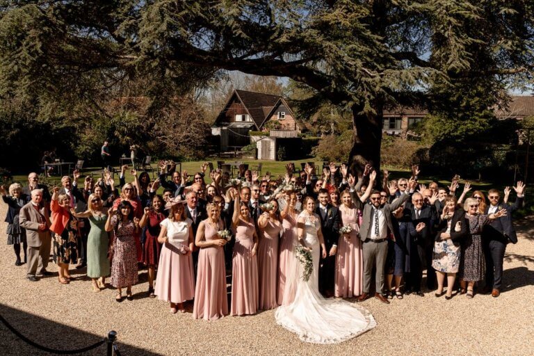 A group photo of the whole wedding party