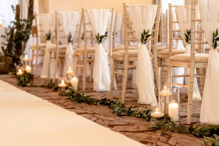 Dressed chairs in the Cedar Suite for the ceremony