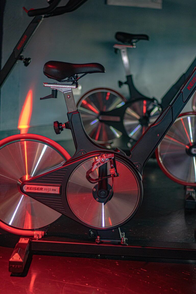Keiser spinning bikes set up in fitness studio