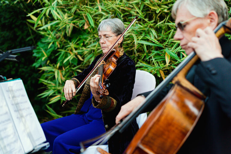 String quartet play in the garden