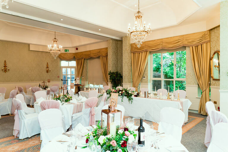 The manor suite set for a wedding breakfast