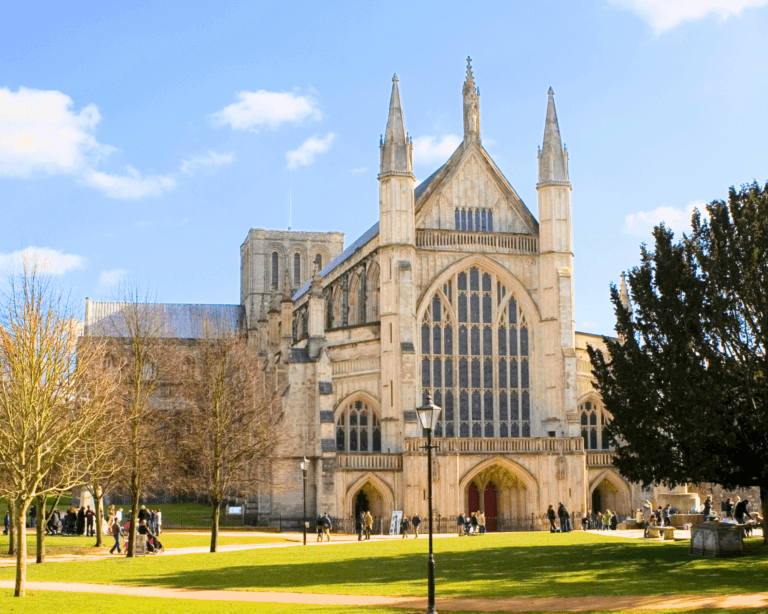 Winchester Cathedral in Hampshire on a sunny day