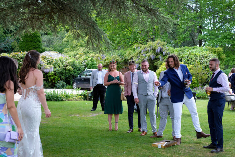 Guests enjoy playing garden games on the front lawn