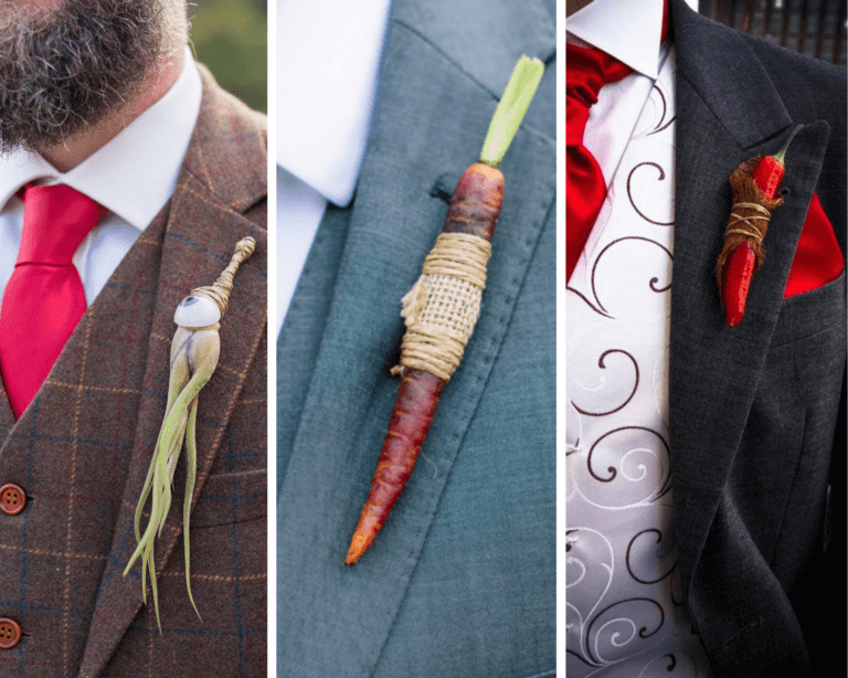 Unusual buttonholes for groom on wedding day - Little Lillies