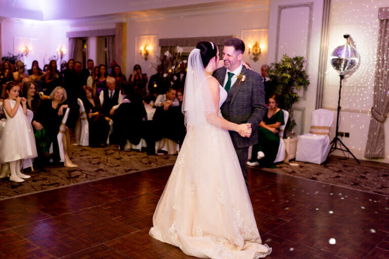 Bride and groom first dance at Careys Manor hotel